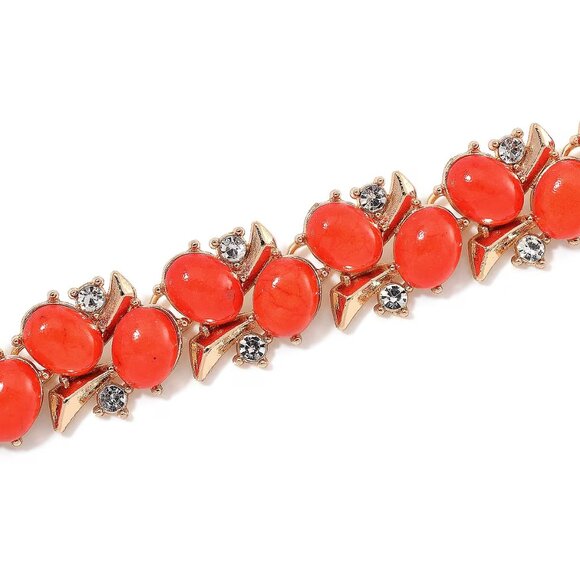 Red Howlite and White Austrian Crystal Necklace in Goldtone - Picture 3 of 3